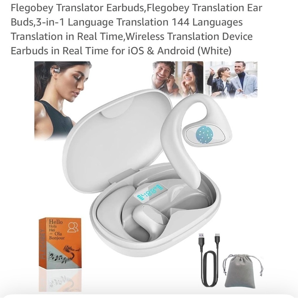 Flegobey Wireless Language Translation Earbuds - White